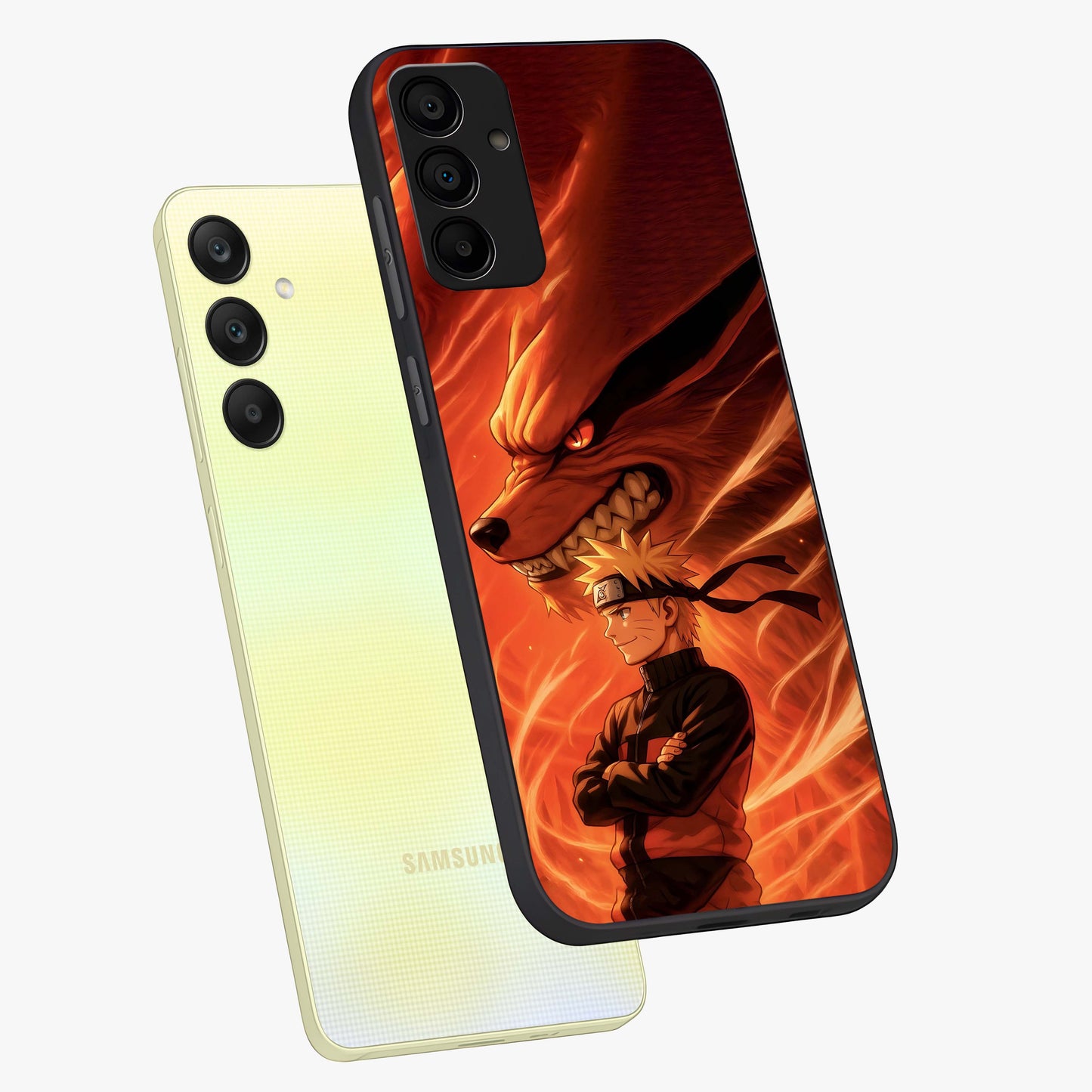 Nine Tails Legacy Glass Case displayed in angled mockup highlighting dynamic anime beast illustration with bold mystical aesthetic.
