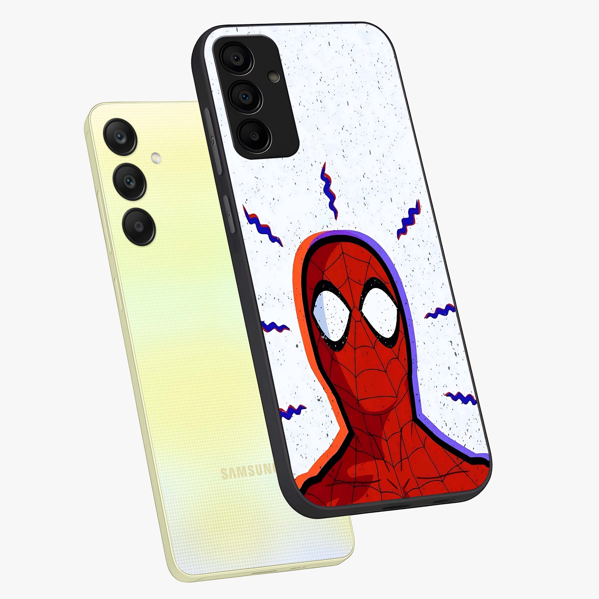 Omg Spiderman Glass Case displayed in angled mockup highlighting dynamic hero illustration with action comic aesthetic.