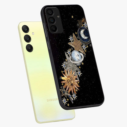 Pearls Universe Object Glass Case displayed in angled mockup highlighting celestial pearl design with dreamy aesthetic.