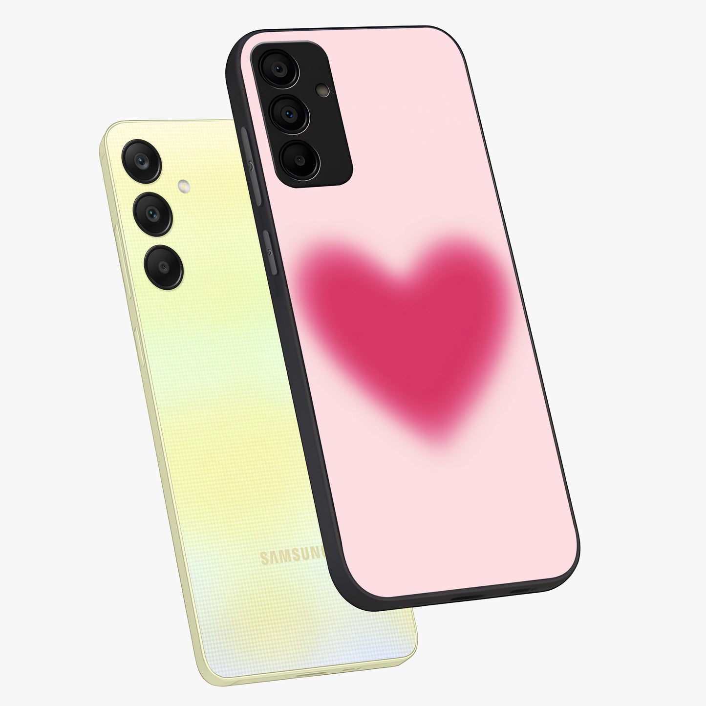 Pink Aura Heart Glass Case displayed in angled mockup highlighting vibrant pink heart design with dreamy aura aesthetic.