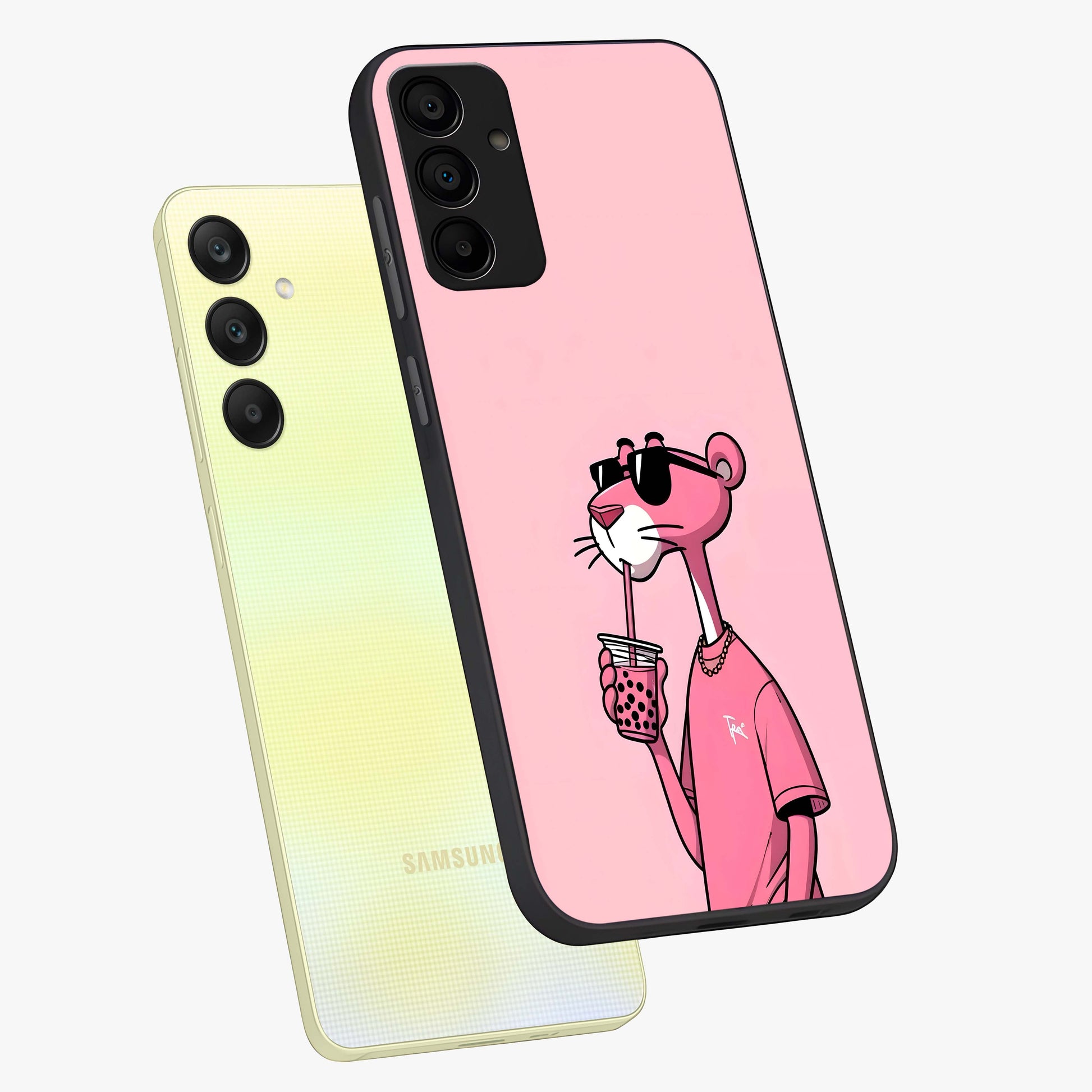 Pink Panther Glass Case displayed in angled mockup highlighting playful cartoon character design with vibrant pink aesthetic.