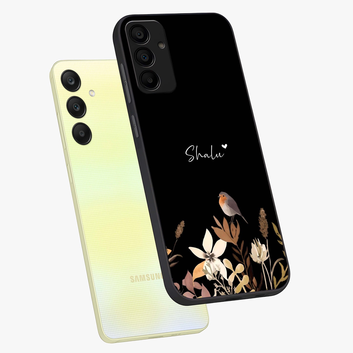 Quiet Garden Tune Custom Name Glass Case displayed in angled mockup highlighting delicate floral garden design with custom name feature.
