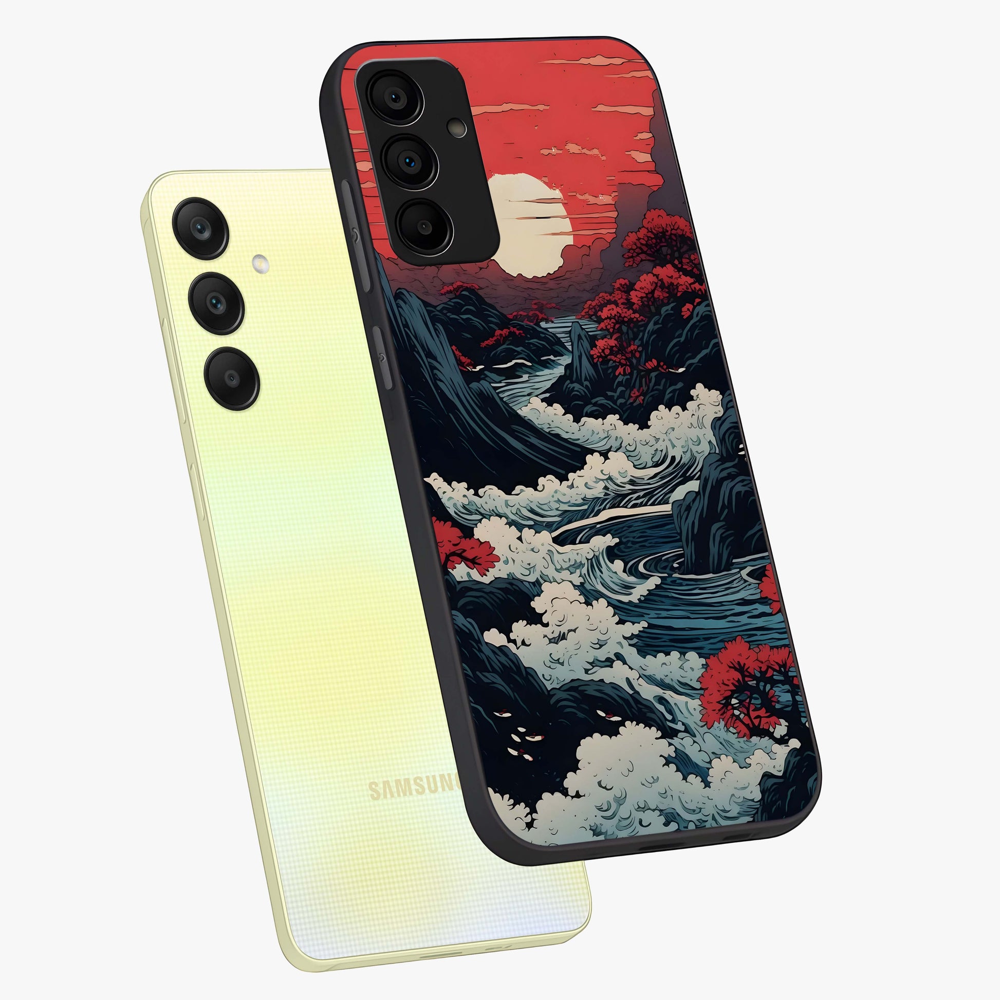 Red Sunset Scenery Glass Case displayed in angled mockup highlighting glowing sunset sky design with scenic aesthetic.