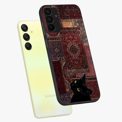 Regal Magic Cat Apple Glass Case displayed in angled mockup highlighting whimsical feline design with fantasy aesthetic.