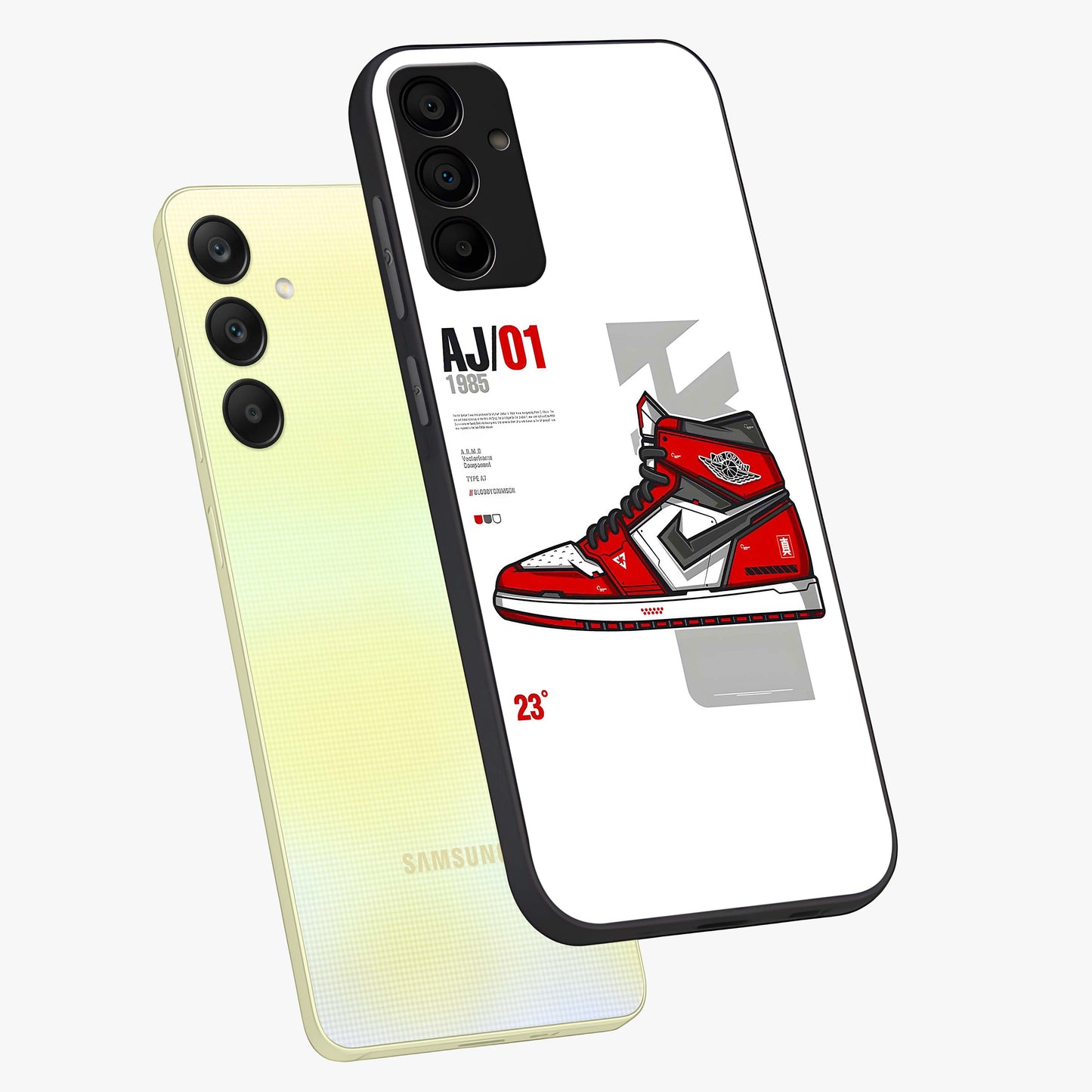 Retro Sneaker Blueprint Glass Case displayed in angled mockup highlighting detailed shoe design with sporty retro aesthetic.