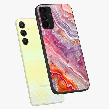 Rose Quartz Marble Glass Case displayed in angled mockup highlighting elegant marble pattern with soft aesthetic style.