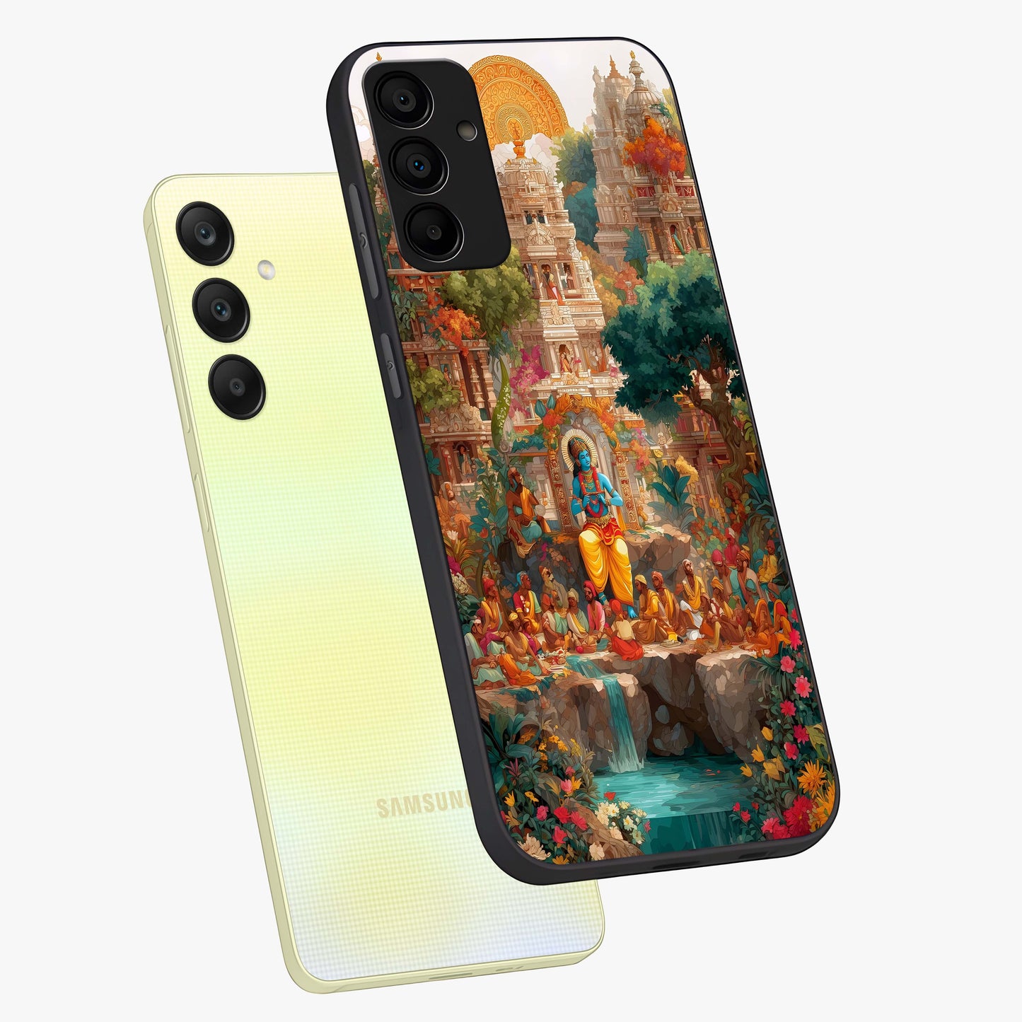 Sacred Sunlight Gods Glass Case displayed in angled mockup highlighting radiant spiritual design with celestial aesthetic.