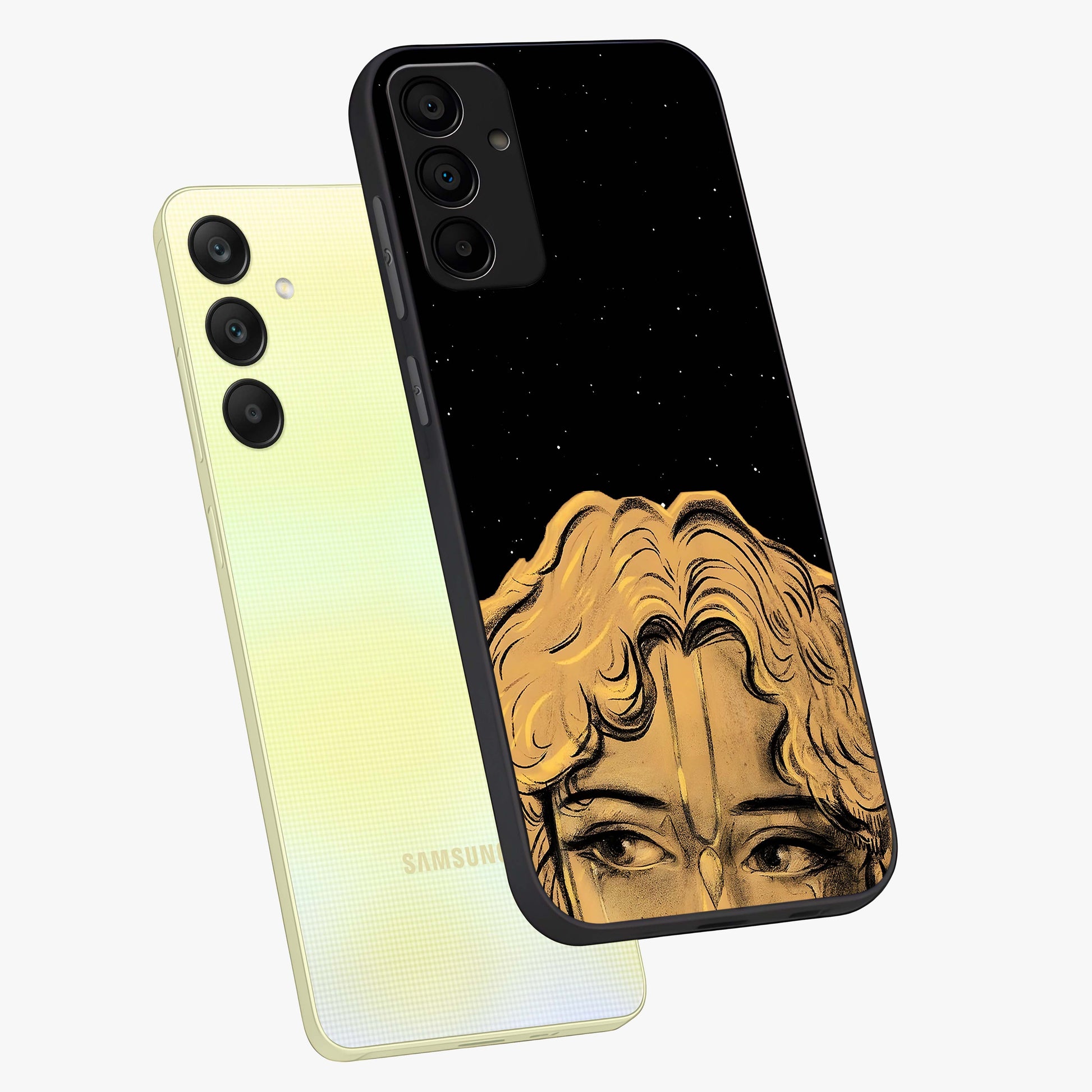 Shri Krishna Art Glass Case displayed in angled mockup highlighting spiritual Krishna illustration with divine aesthetic.