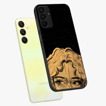 Shri Krishna Art Glass Case displayed in angled mockup highlighting spiritual Krishna illustration with divine aesthetic.
