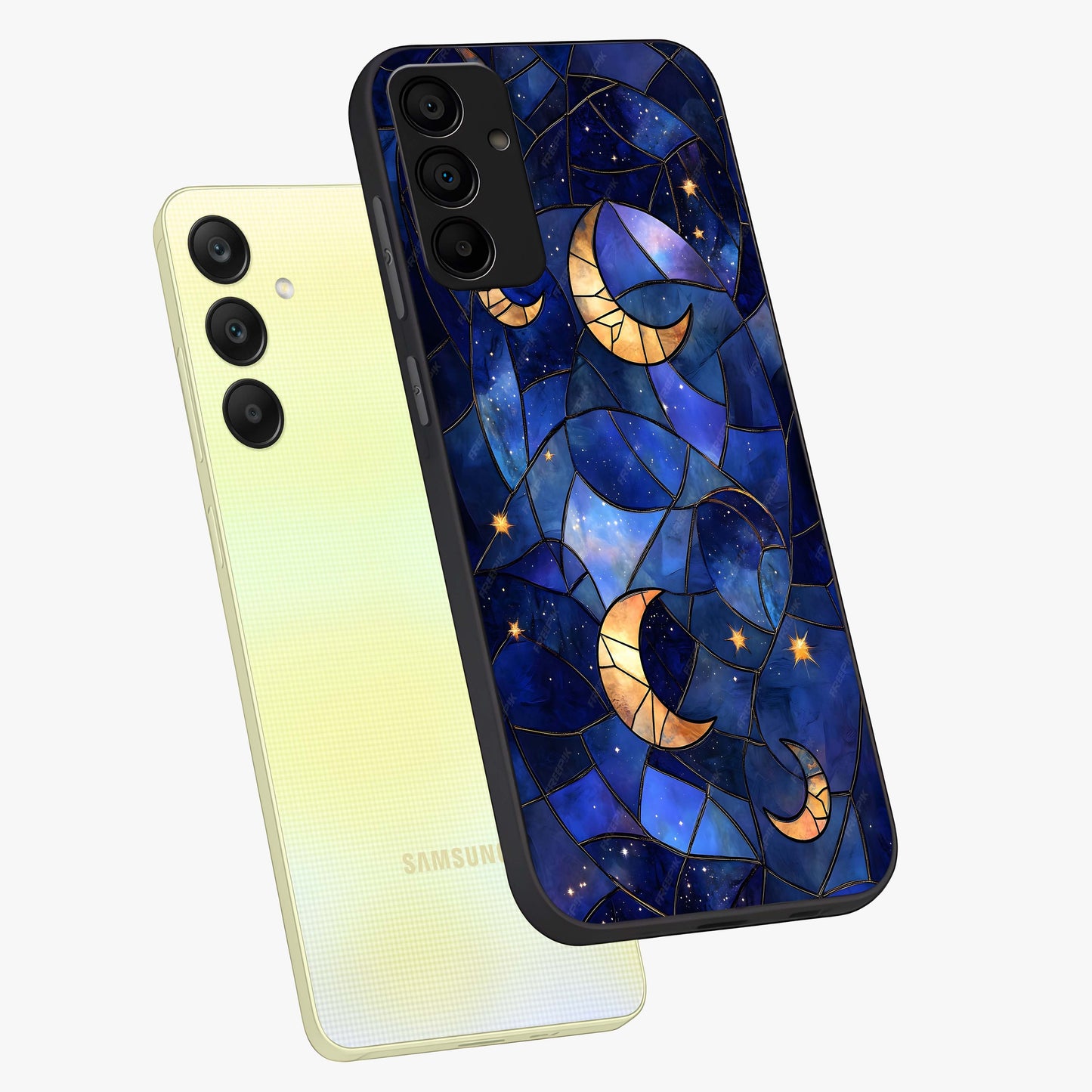 Starlit Sky Tapestry Glass Case displayed in angled mockup highlighting celestial night pattern with artistic aesthetic style.
