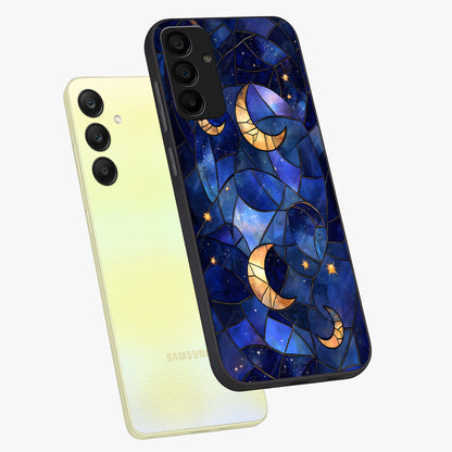 Starlit Sky Tapestry Glass Case displayed in angled mockup highlighting celestial night pattern with artistic aesthetic style.