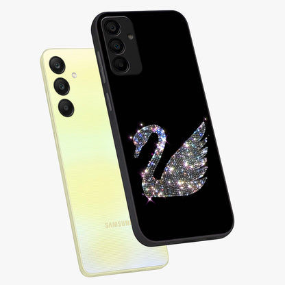 Starlit Swan Grace Glass Case displayed in angled mockup highlighting elegant swan illustration with dreamy celestial aesthetic.