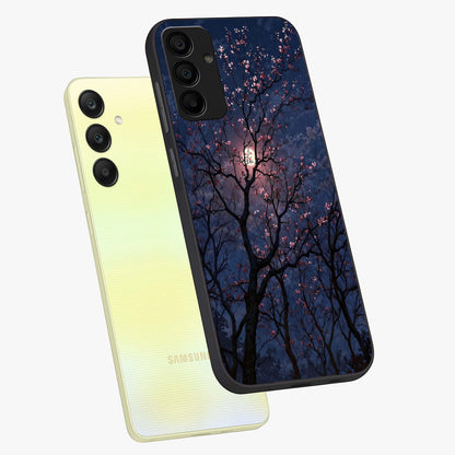 Twilight Sakura Serenade Glass Case displayed in angled mockup highlighting delicate sakura flower design with dreamy aesthetic.
