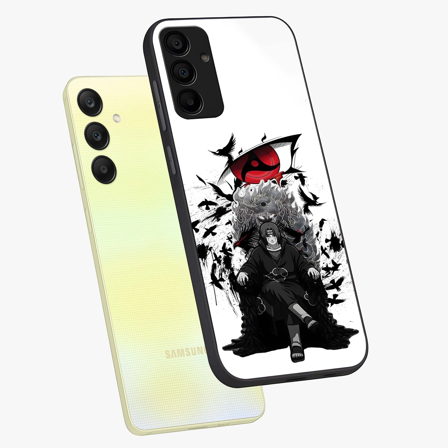 Uchiha Shadow Throne Glass Case displayed in angled mockup highlighting glowing aquatic design with celestial aesthetic.