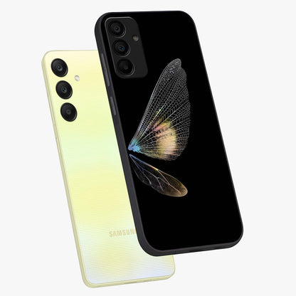 Whispers Of Wings Glass Case displayed in angled mockup highlighting soft feather design with celestial aesthetic style.