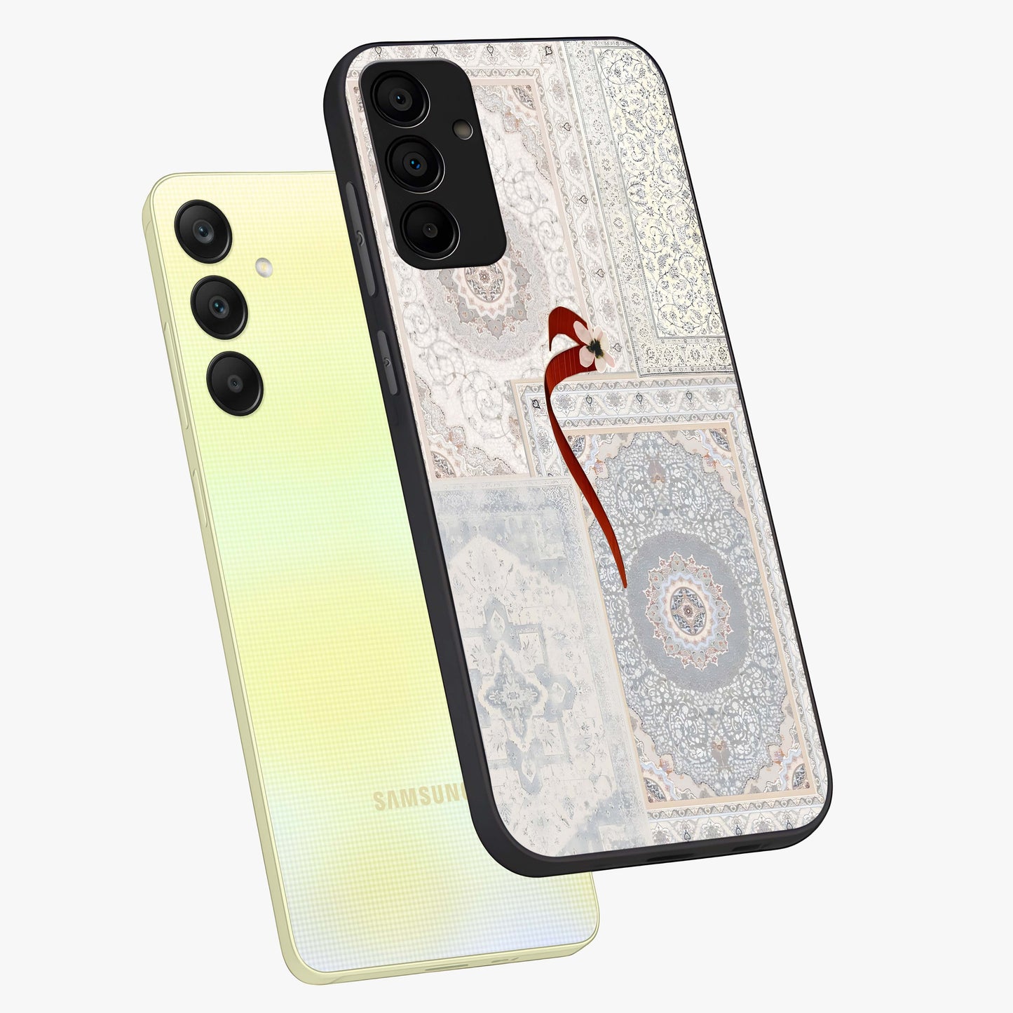 White Aesthetic Bow Glass Case displayed in angled mockup highlighting clean bow design with soft aesthetic style.