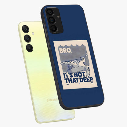 Worry Less Swim Glass Case displayed in angled mockup highlighting fun typography design with relaxed aesthetic style.