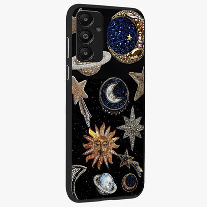 Celestial Gem Constellations Glass Case upright view showcasing cosmic constellation artwork with celestial aesthetic style.