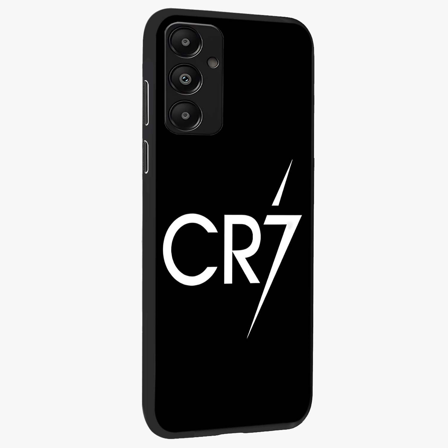 Cr7 Elite Strike Glass Case upright view showcasing energetic football inspired design with modern sports aesthetic.