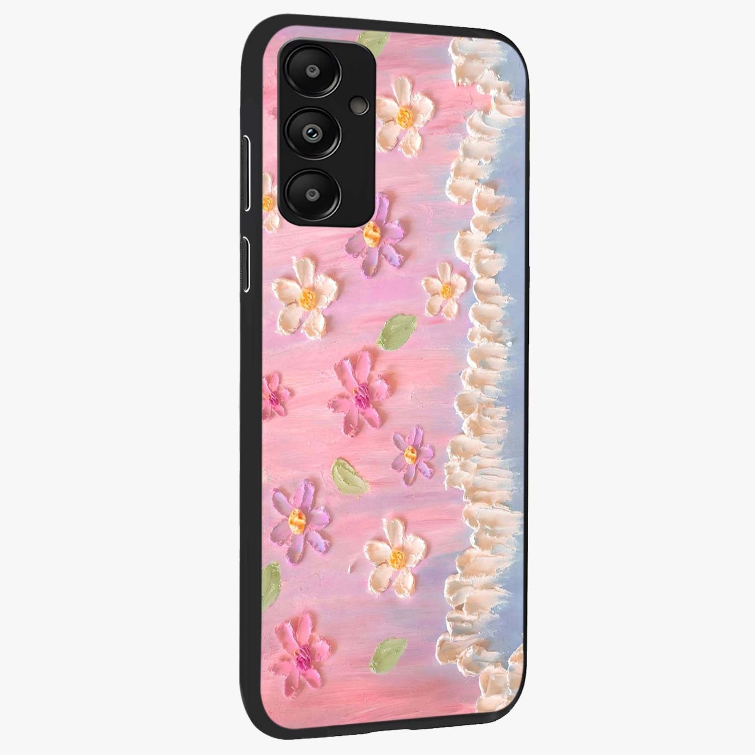 Dreamy Painted Garden Glass Case upright view showcasing vibrant floral garden artwork with artistic nature theme.