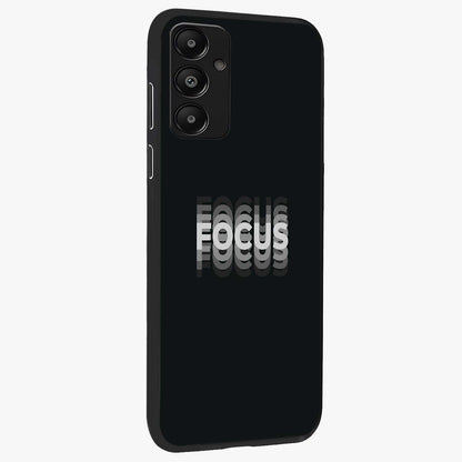 Focused Blade Discipline Glass Case upright view showcasing strong typography statement with sleek motivational theme.