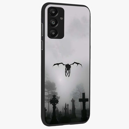 Graveyard Shadow Descent Glass Case upright view showcasing haunting graveyard artwork with dramatic dark theme.