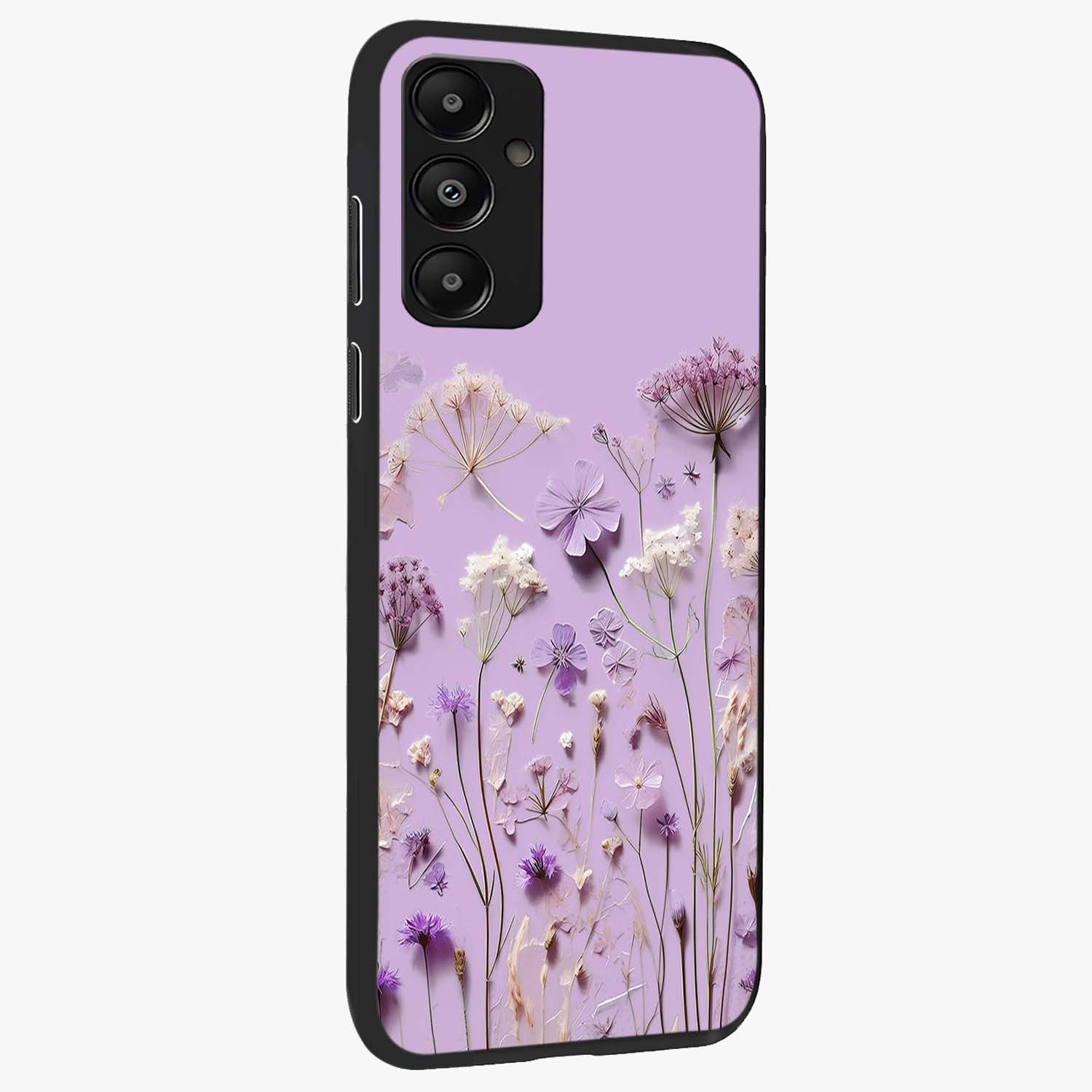 Lavender Blossom Dream Glass Case upright view showcasing delicate lavender blossom artwork with peaceful floral theme.