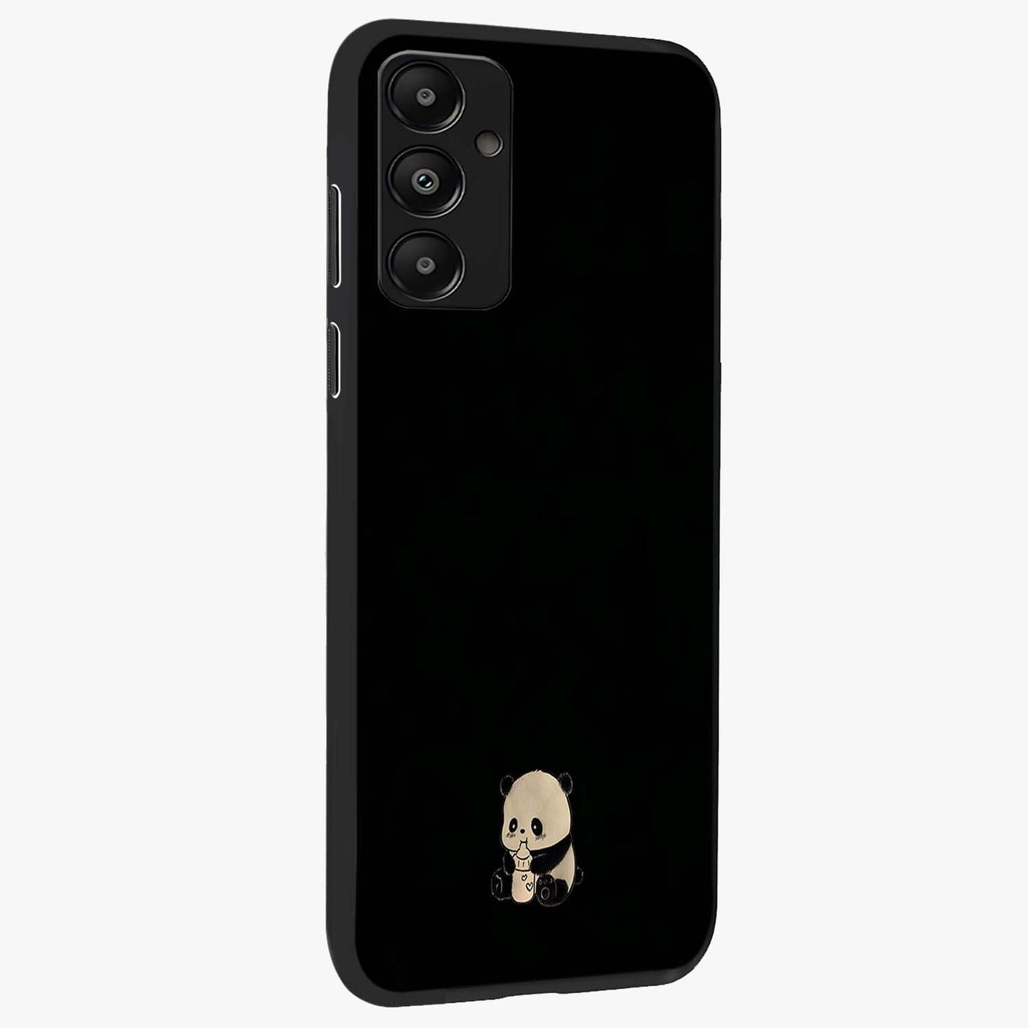 Midnight Panda Love Glass Case upright view showcasing charming panda artwork with playful romantic theme.