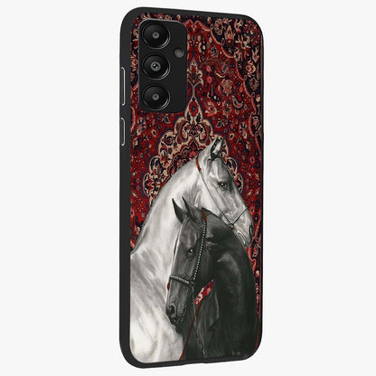 Regal Stallion Tapestry Glass Case upright view showcasing powerful horse artwork with elegant tapestry theme.