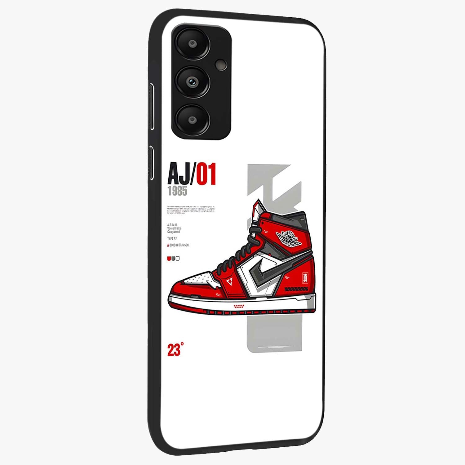 Retro Sneaker Blueprint Glass Case upright view showcasing stylish sneaker illustration with vintage streetwear theme.