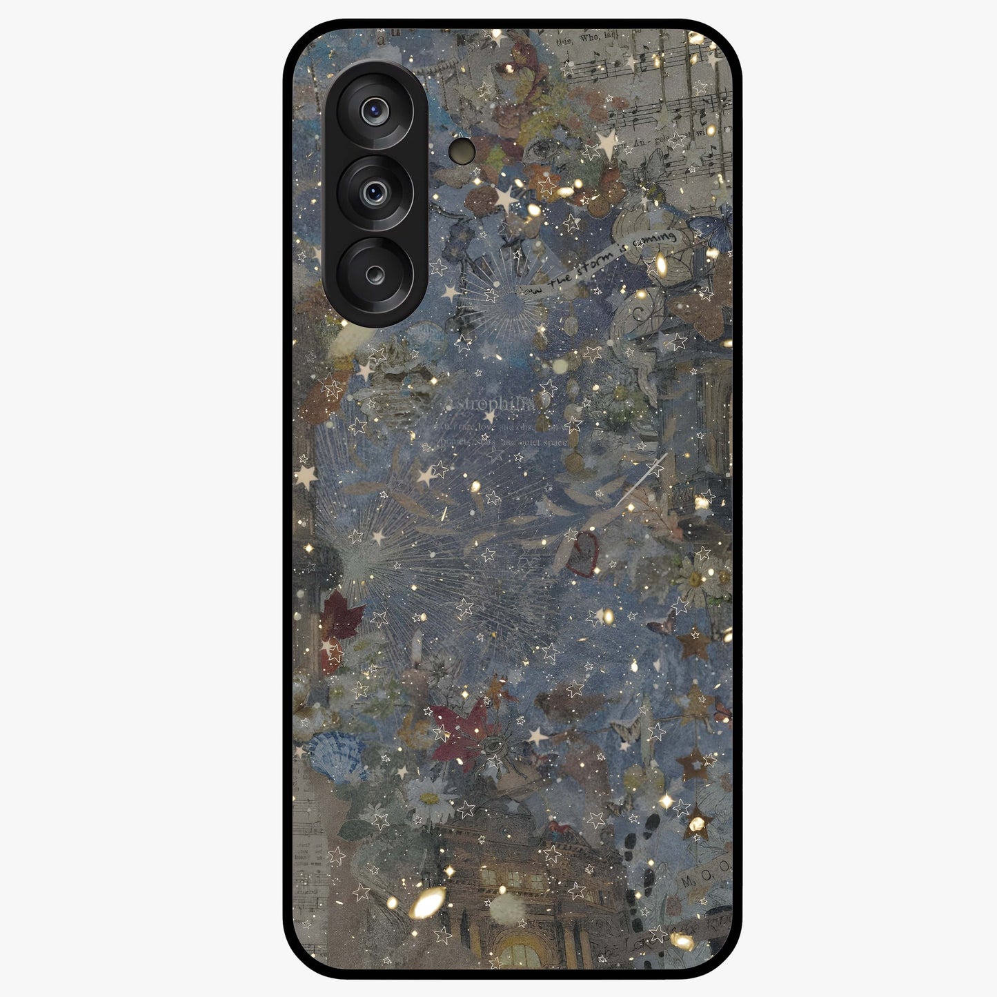 Aesthetic Astrolophia Glass Case showing flat back view with dreamy aesthetic design and glossy glass finish.