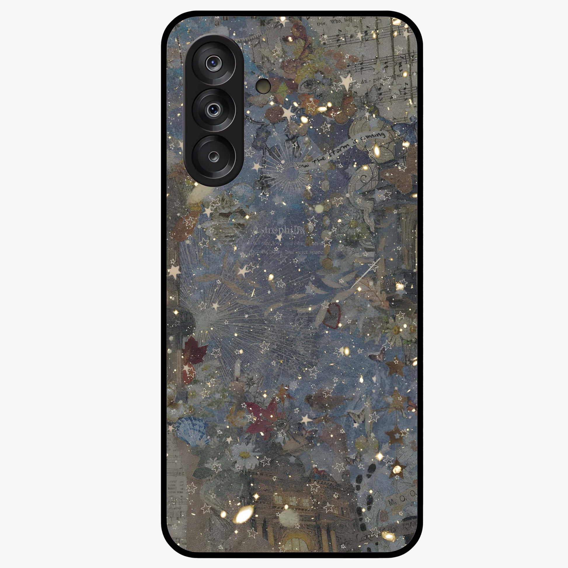 Aesthetic Astrolophia Glass Case showing flat back view with dreamy aesthetic design and glossy glass finish.