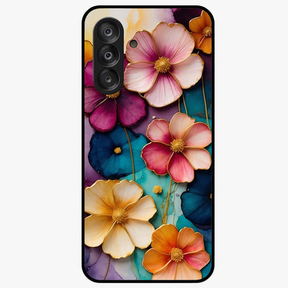Artlyn Grace Flower Pattern Glass Case showing flat back view with elegant floral pattern artwork and glossy glass finish.