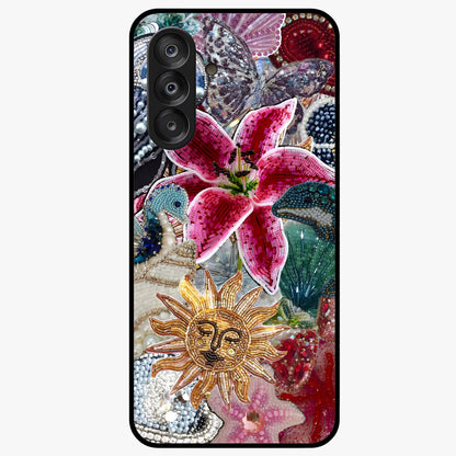 Beaded Garden Fantasy Glass Case showing flat back view with dreamy garden bead artwork and glossy glass finish.