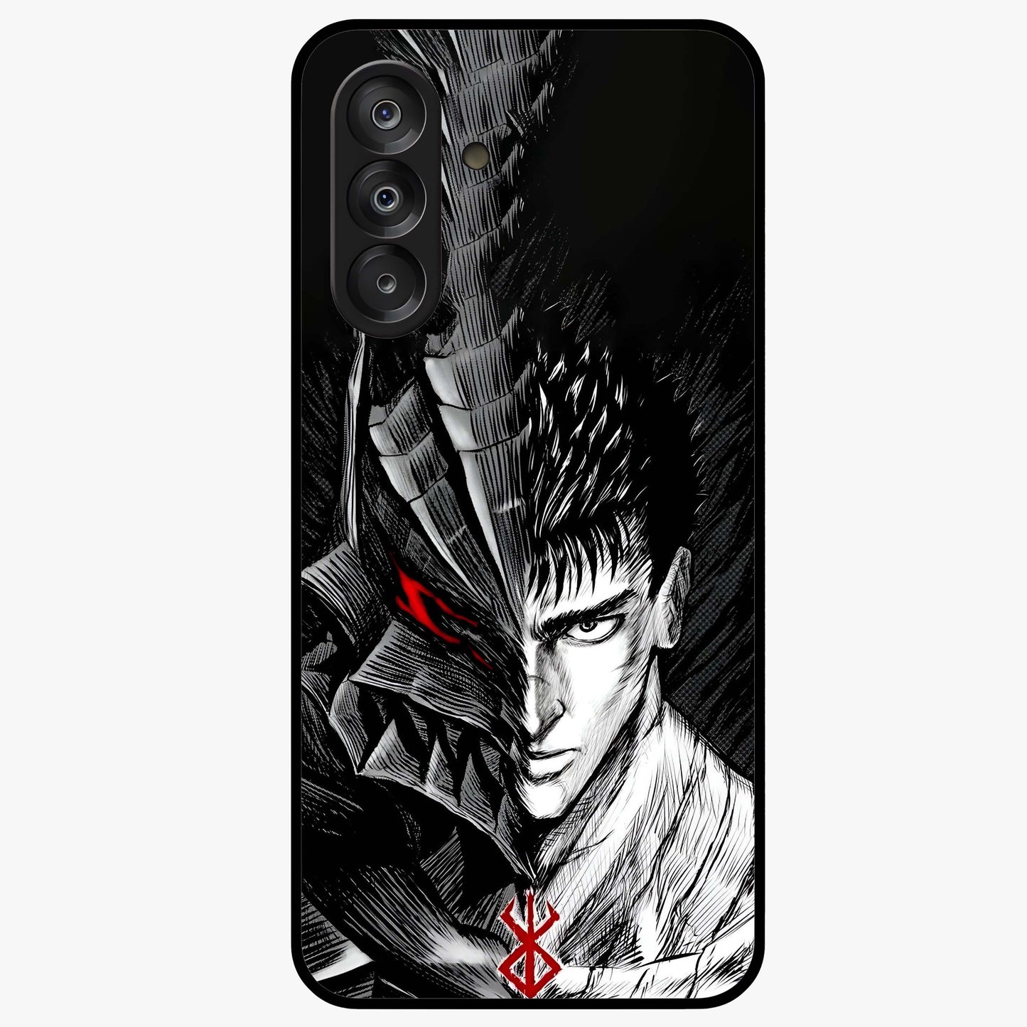 Berserker Blood Oath Glass Case showing flat back view with fierce warrior inspired artwork and glossy glass finish.