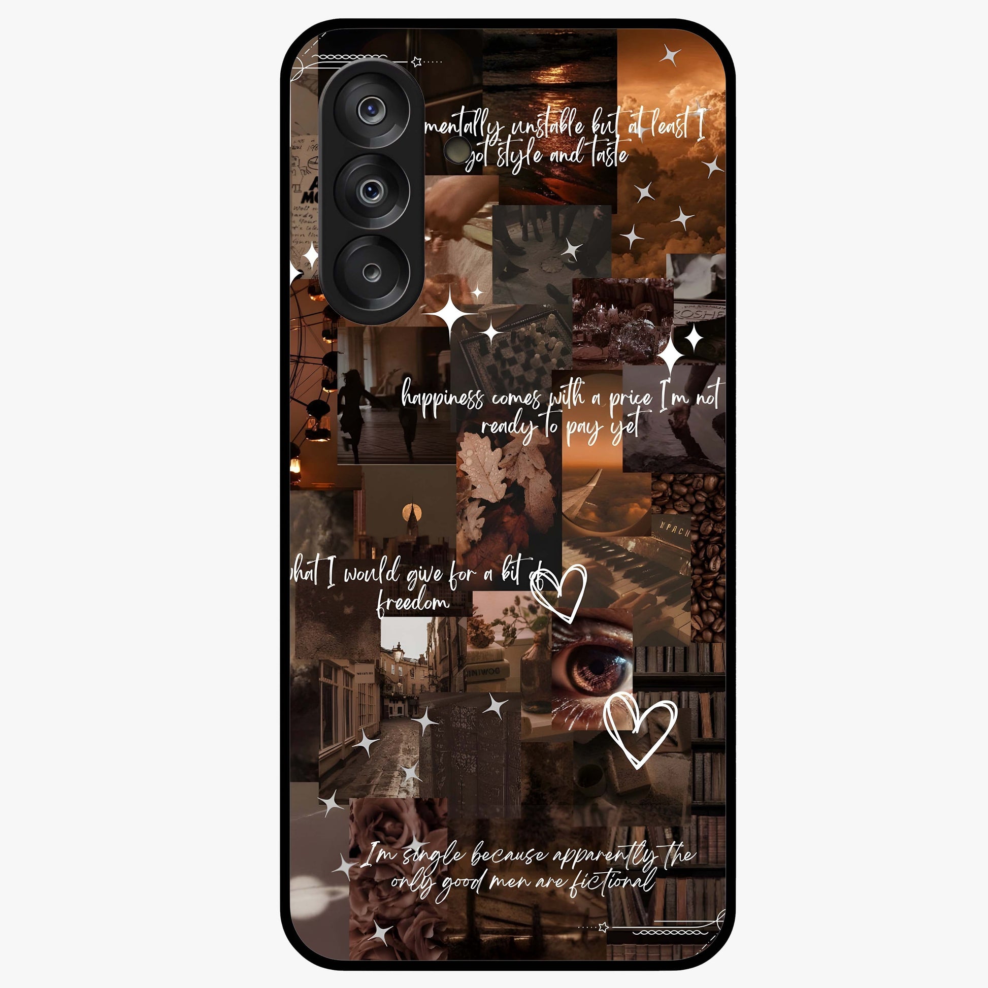 Bittersweet Aesthetic Chaos Glass Case showing flat back view with artistic chaotic aesthetic design and glossy glass finish.