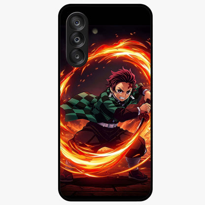 Blazing Sword Resolve Glass Case showing flat back view with fiery sword artwork and glossy glass finish.