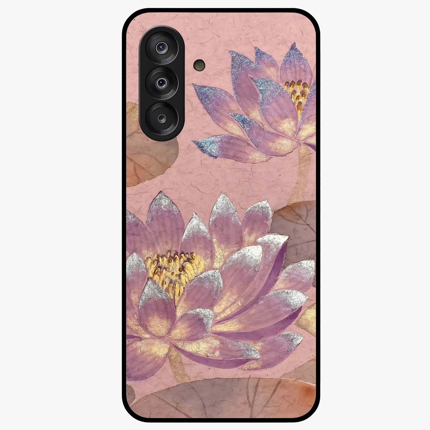Blossom Mist Lotus Glass Case showing flat back view with serene lotus blossom artwork and glossy glass finish.
