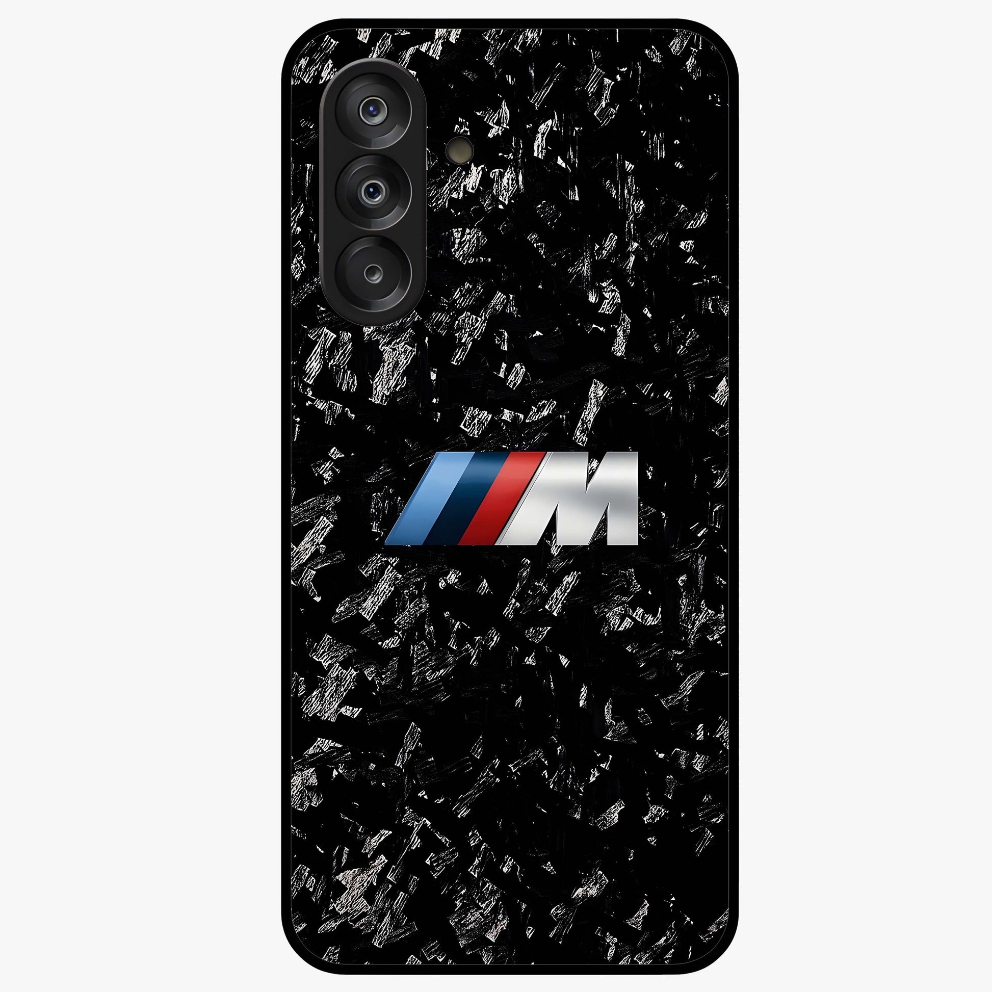 Carbon Speed Mark Glass Case showing flat back view with sporty carbon pattern artwork and glossy glass finish.