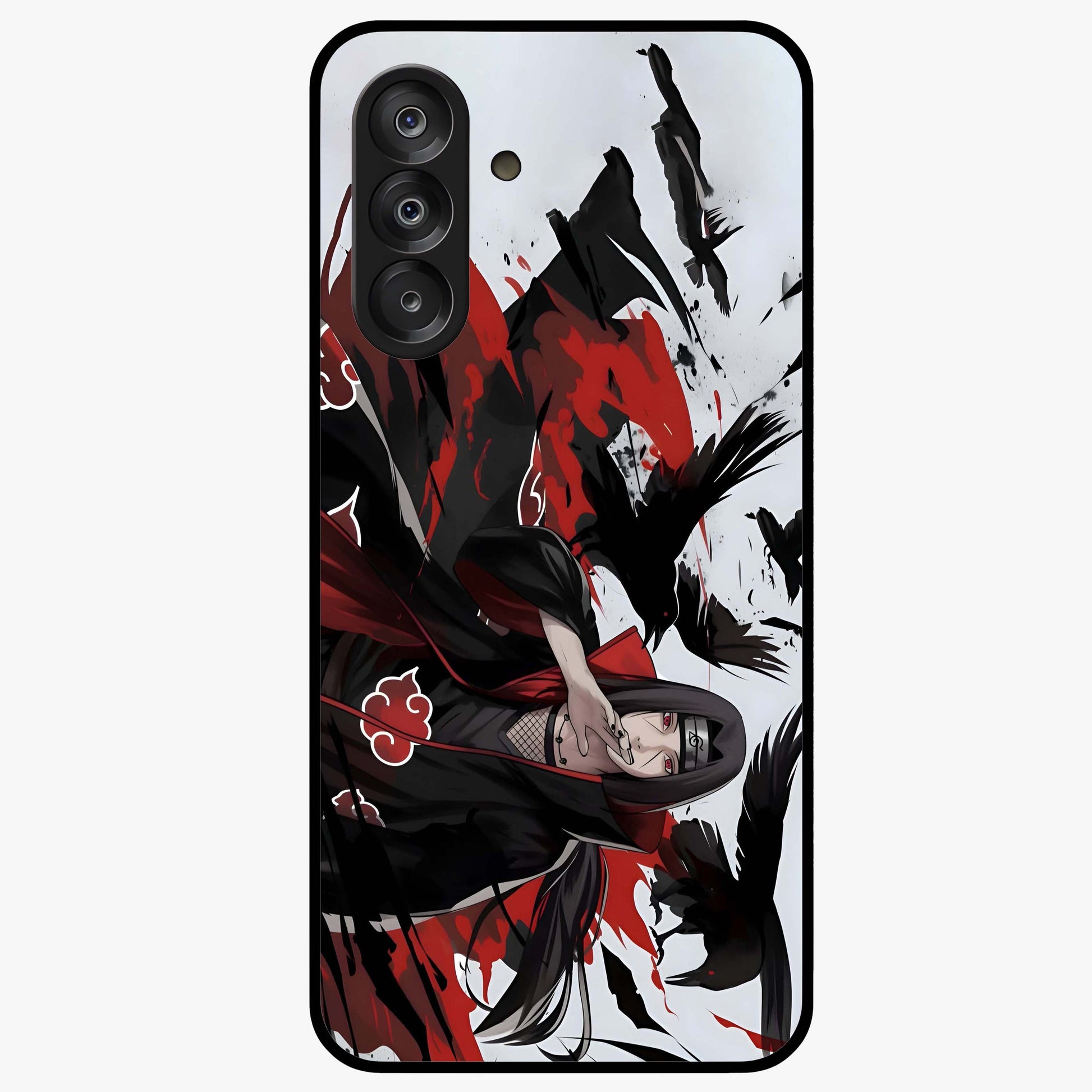 Crimson Crow Illusion Glass Case showing flat back view with artistic crow illusion artwork and glossy glass finish.