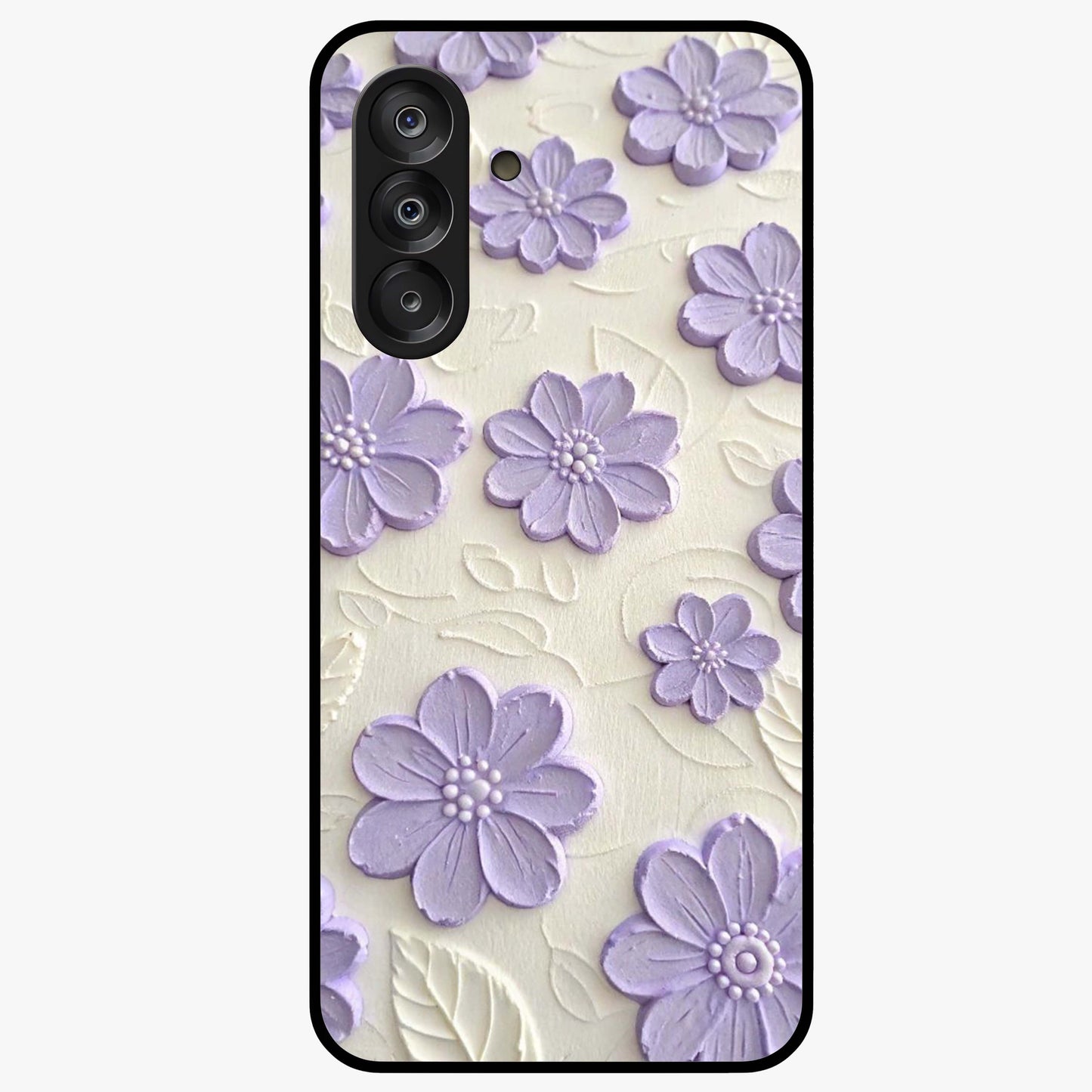 Floral Wall Art With Purple Flowers Glass Case showing flat back view with purple flower artwork and glossy glass finish.
