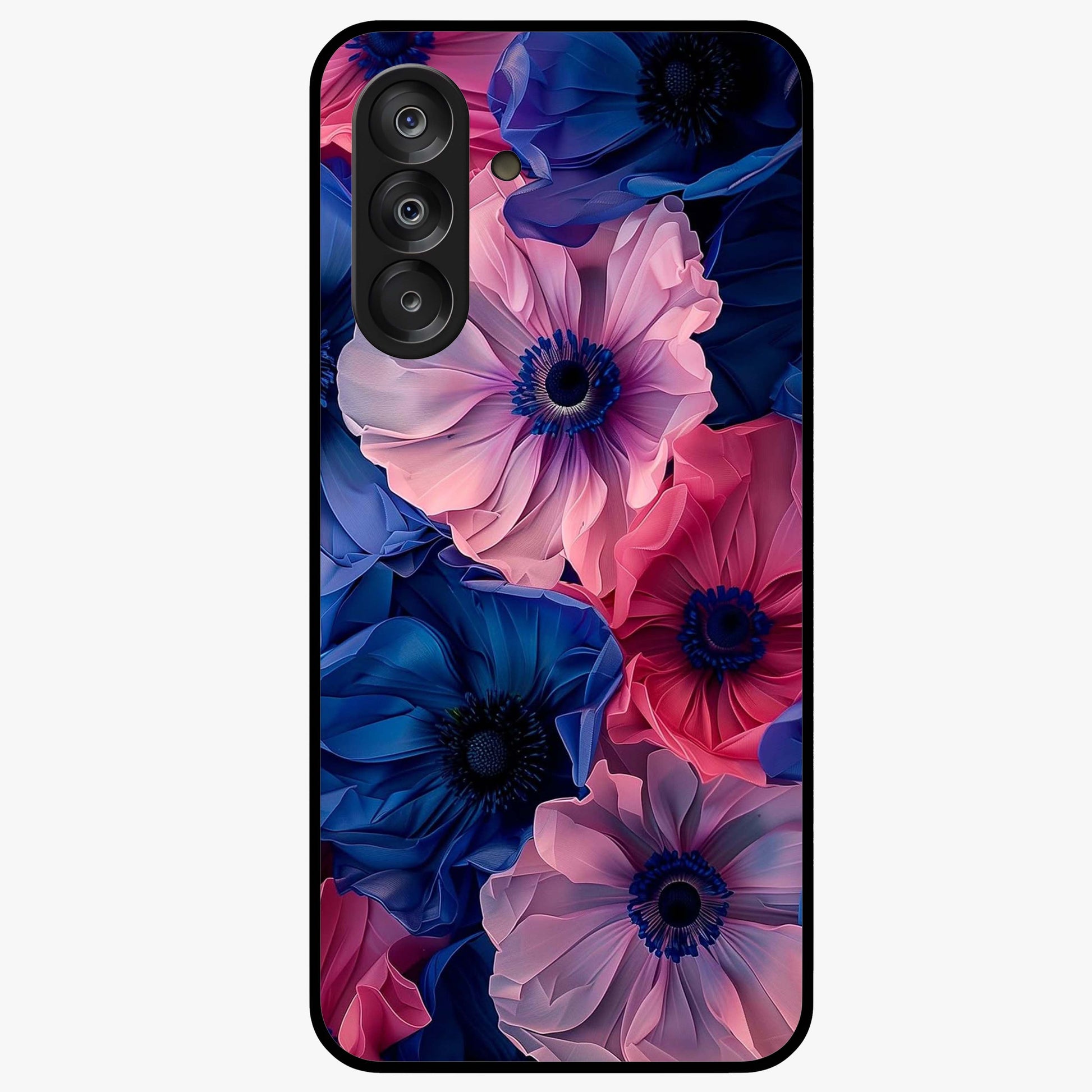 Flower Paper Art Pattern Glass Case showing flat back view with paper cut style floral artwork and glossy glass finish.