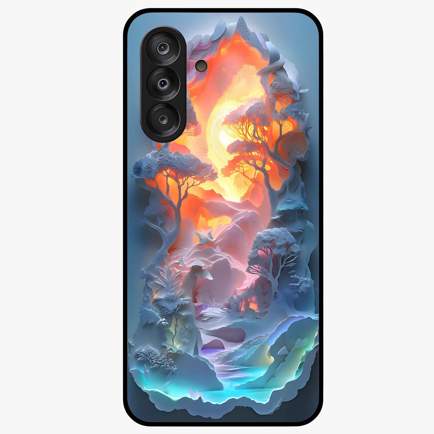 Glow Forest Portal Glass Case showing flat back view with glowing forest portal artwork and glossy glass finish.