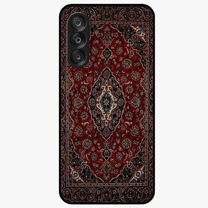 Heritage Carpet Royale Glass Case showing flat back view with ornate Persian carpet inspired pattern and glossy glass finish.
