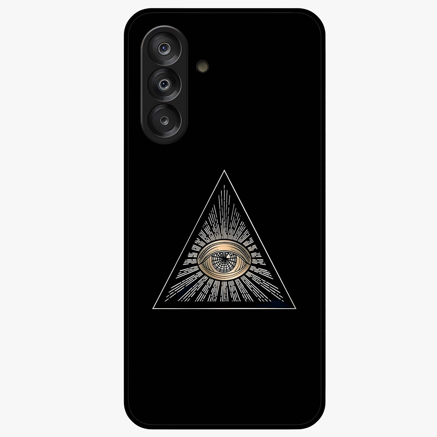 Illuminati Evil Glass Case showing flat back view with mysterious illuminati symbol artwork and glossy glass finish.