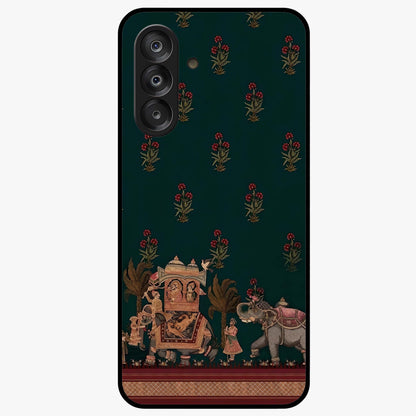Macmerise Glass Case showing flat back view with stylish modern artwork and glossy glass finish.
