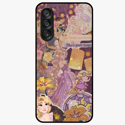 Magical Tangled Dream Glass Case showing flat back view with dreamy tangled artwork and glossy glass finish.