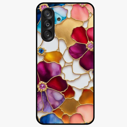 Marble Flower Pattern Glass Case showing flat back view with marble texture floral artwork and glossy glass finish.