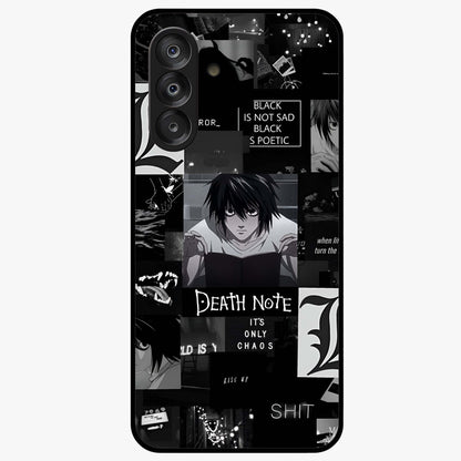 Midnight Chaos Mind Glass Case showing flat back view with abstract dark themed artwork and glossy glass finish.
