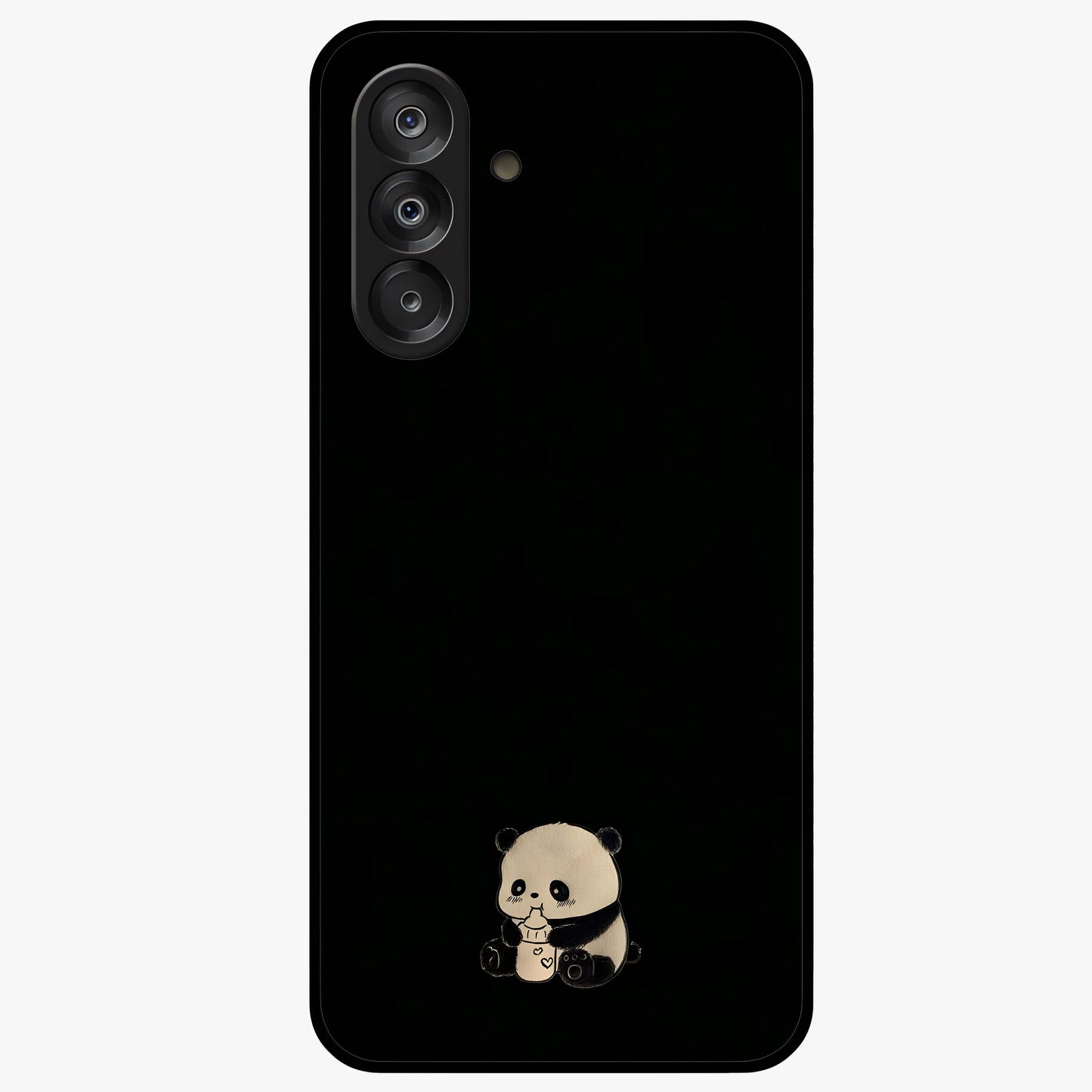 Midnight Panda Love Glass Case showing flat back view with cute panda themed artwork and glossy glass finish.
